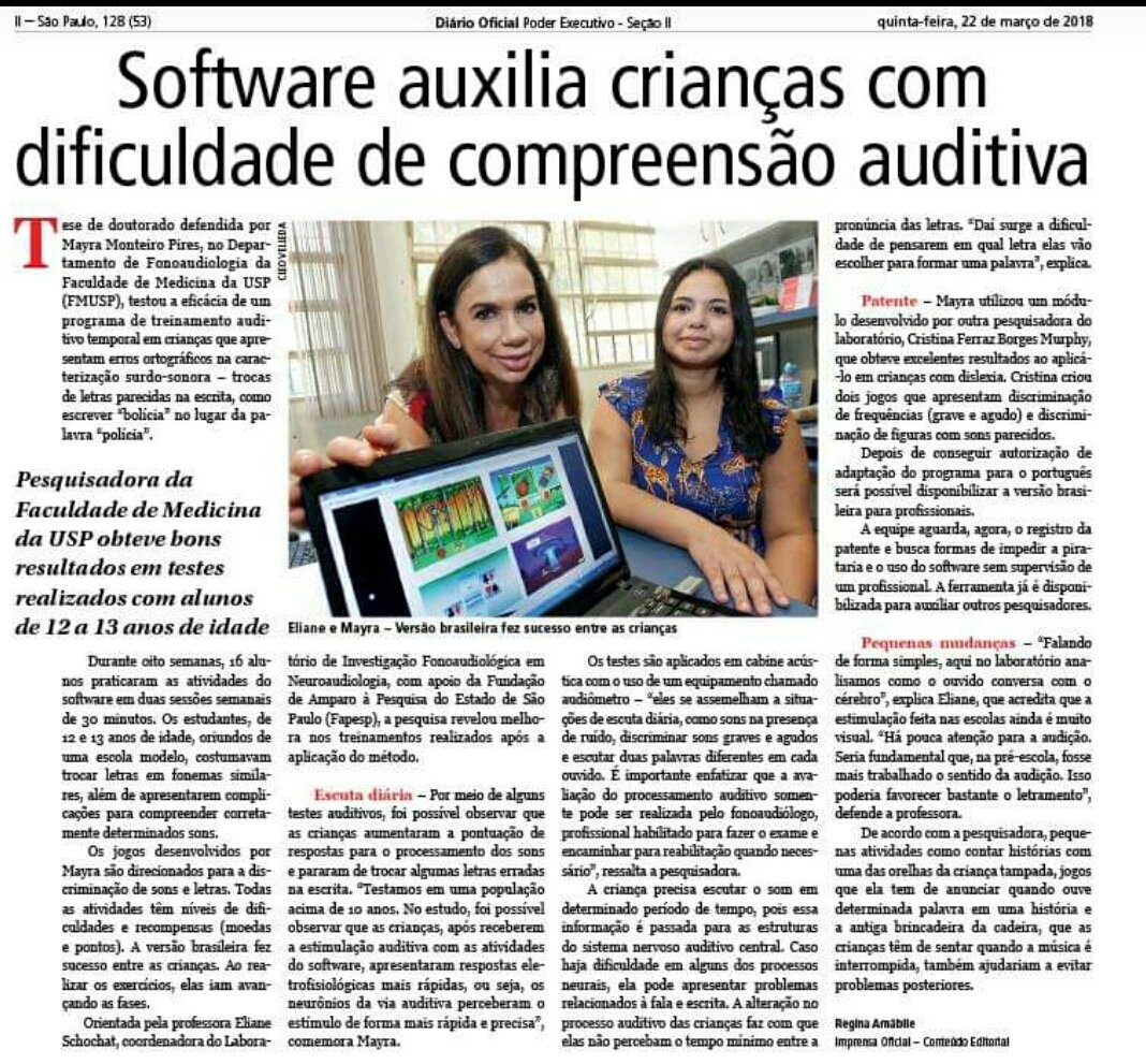 Página do Diário Oficial do Estado de São Paulo de 22 de março de 2018 com a matéria sobre a tese da Mayra