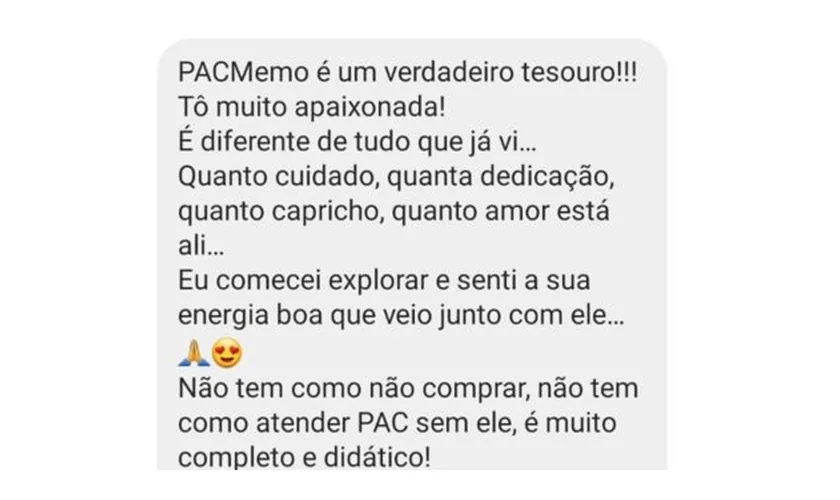 Print da conversa com Alessandra Patrício: não tem como atender PAC sem ele, é muito completo e didático