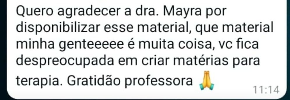 Print da mensagem de Iona sobre a quantidade de material pronto para terapia